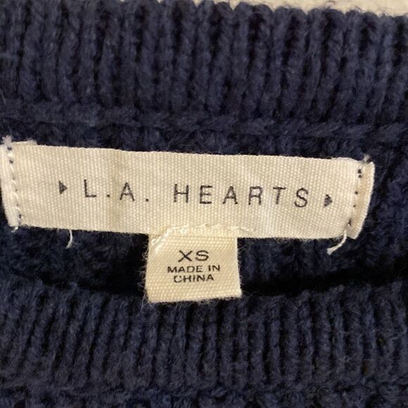 LA Hearts Sweater Navy and white Pullover Cropped Size XS - Picture 3 of 7
